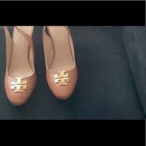 Tory Burch Tan Flats with Gold Emblem